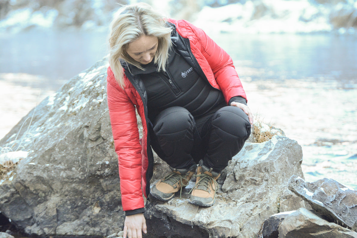 Cold-weather apparel in a winter landscape