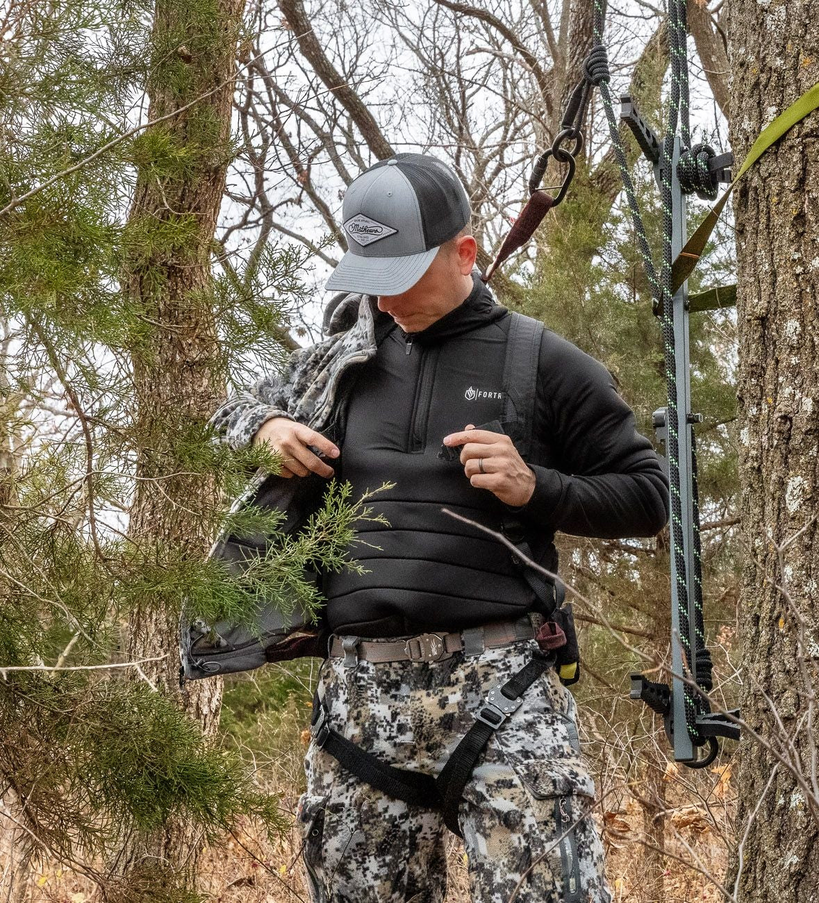 Cold-weather hunting apparel outdoors
